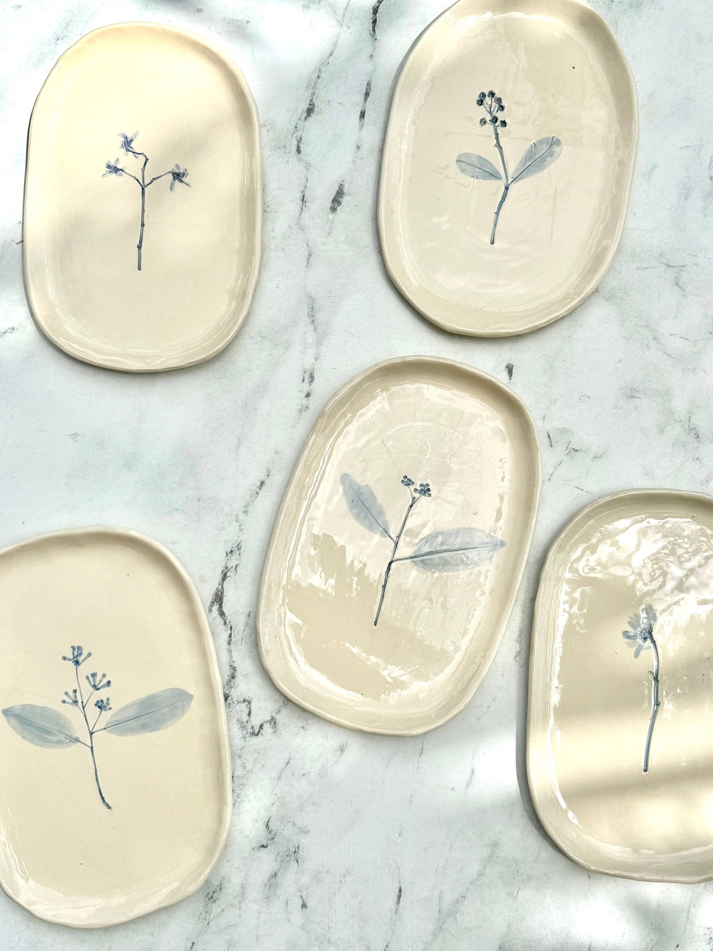 Hand-Painted Floral Tray, Blue