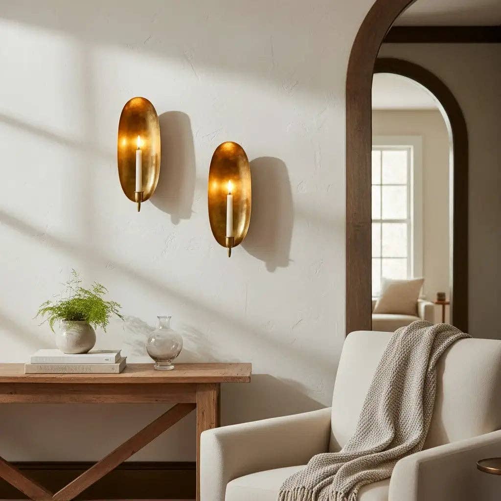 Brass Wall Candle Sconce Handmade Moroccan Brass Wall Sconce Round and Oval: Set Of 2  Round & Oval