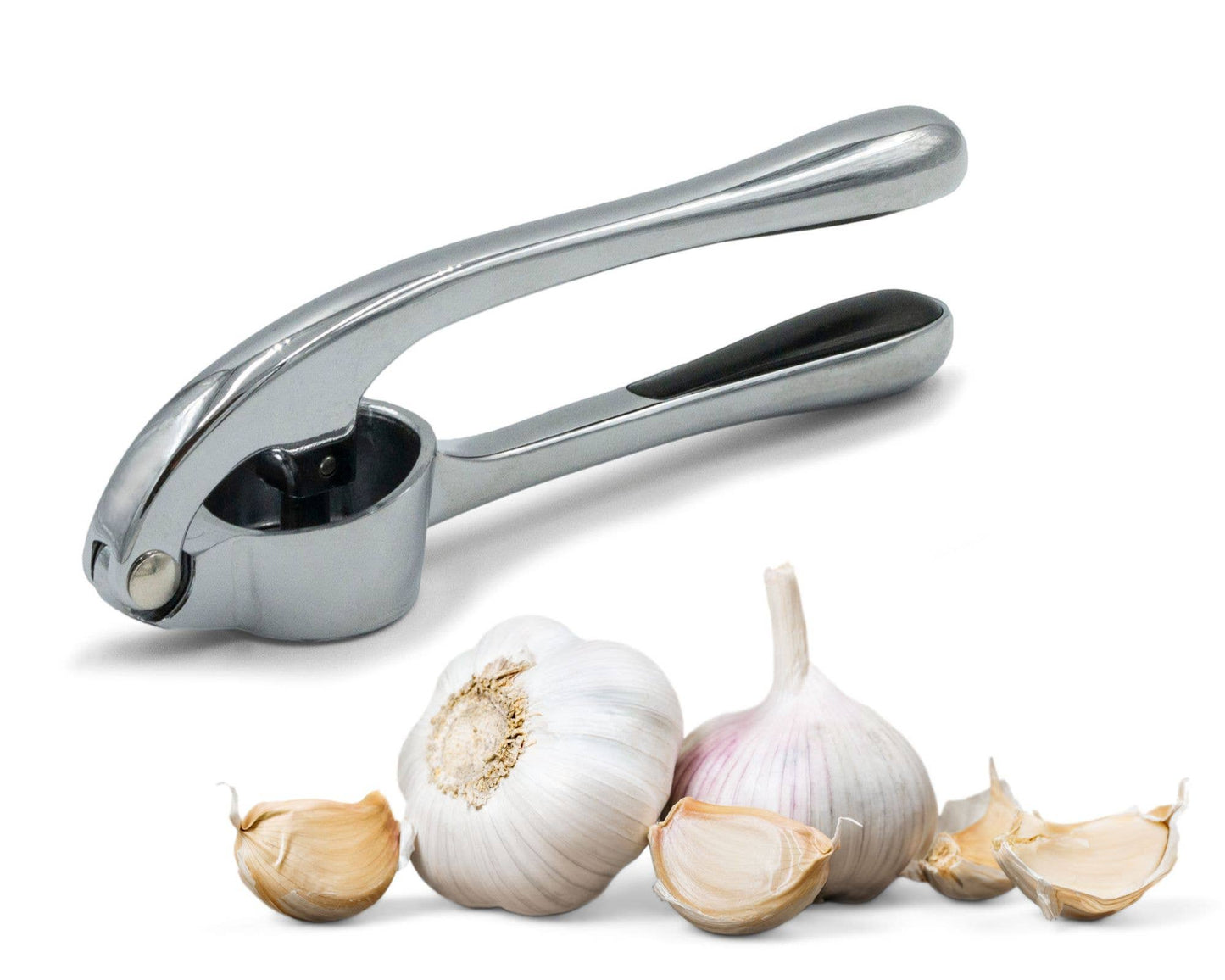 KITCHEN BASICS Garlic Press: Silver / Zinc Alloy / 17x4.5cm/6.7x1.7"