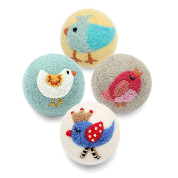 Birds: Eco Wool Dryer Balls Fair Trade: White Bird (Blue Ball)