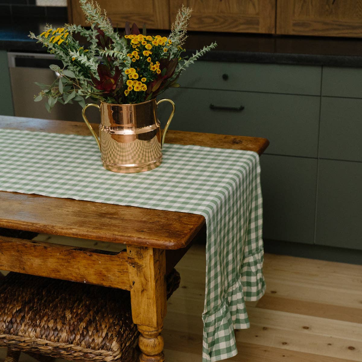 Moss Gingham Table Runner