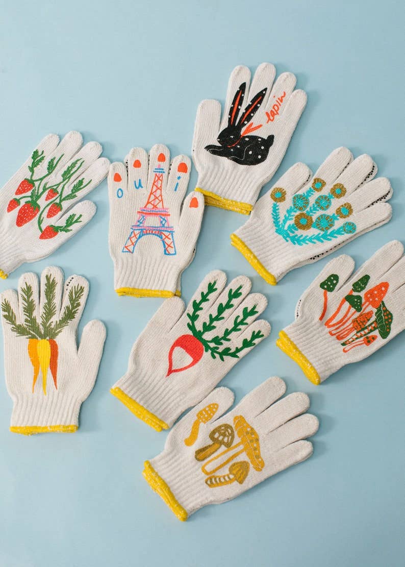 Bunny Gardening Gloves: Le Lapin Rabbit Print, Cotton Blend: Bunny Gloves