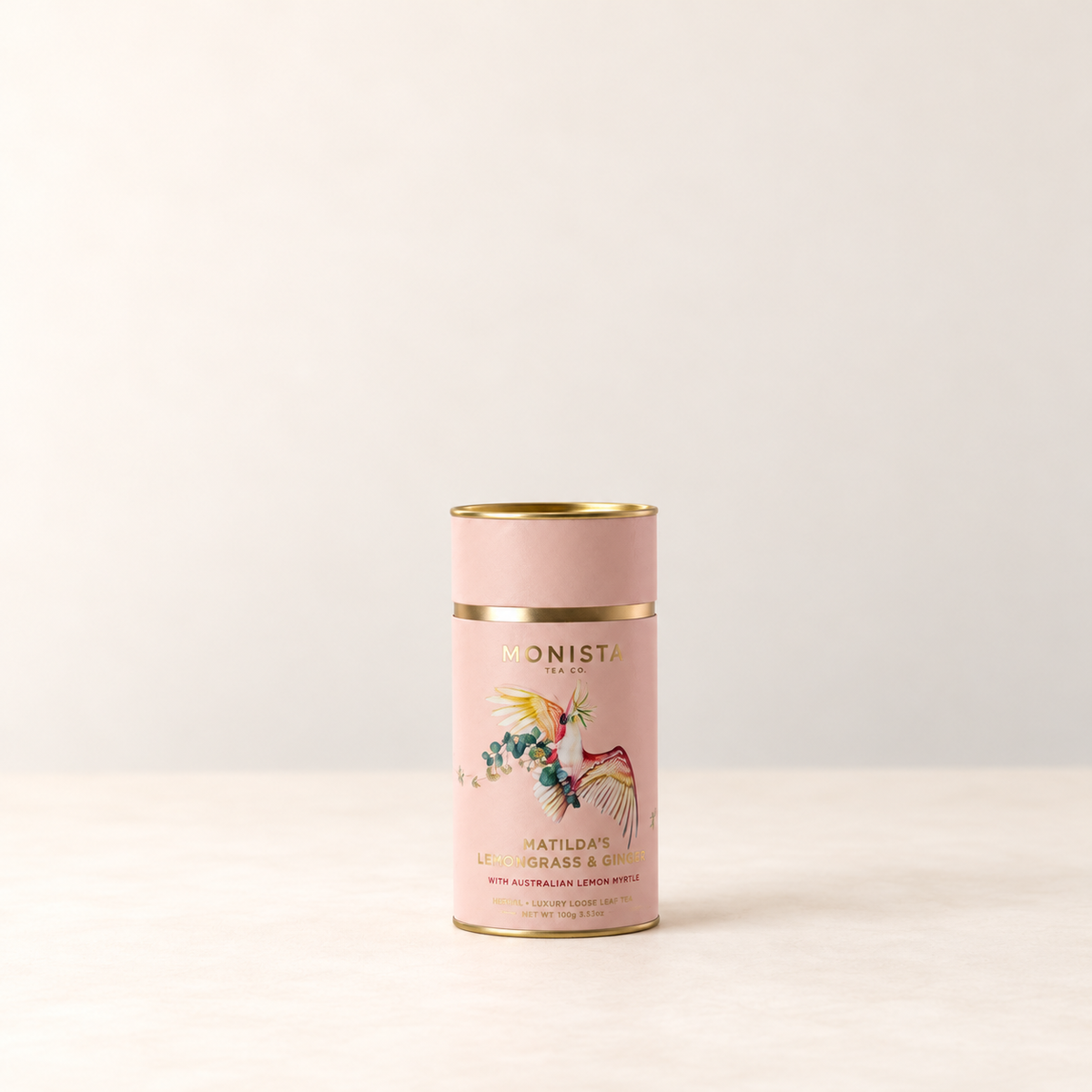 Monista Matilda's Lemongrass and Ginger tea in pink canister, Household Ivory photography
