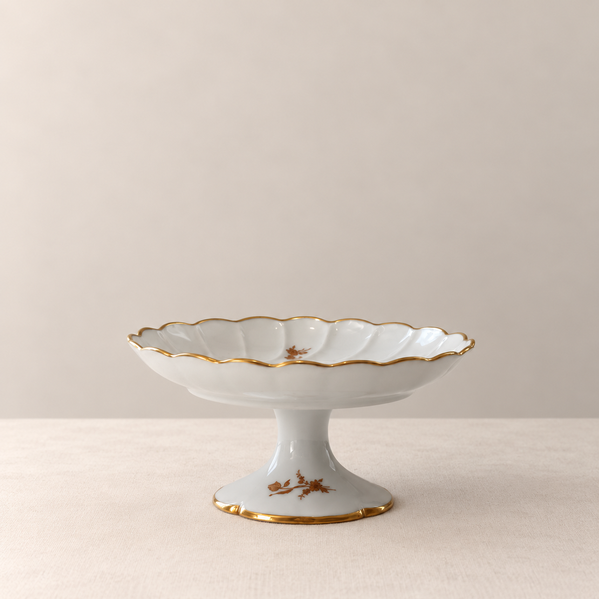 Vintage Limoges small floral cake stand, straight-on side view