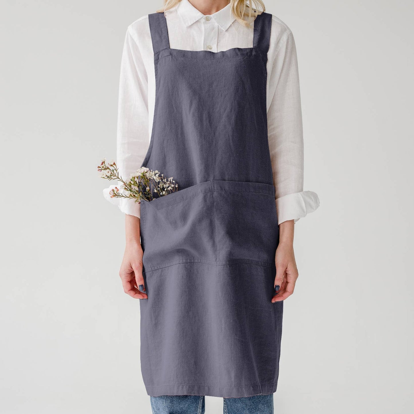 Dark Grey Linen Crossback Apron