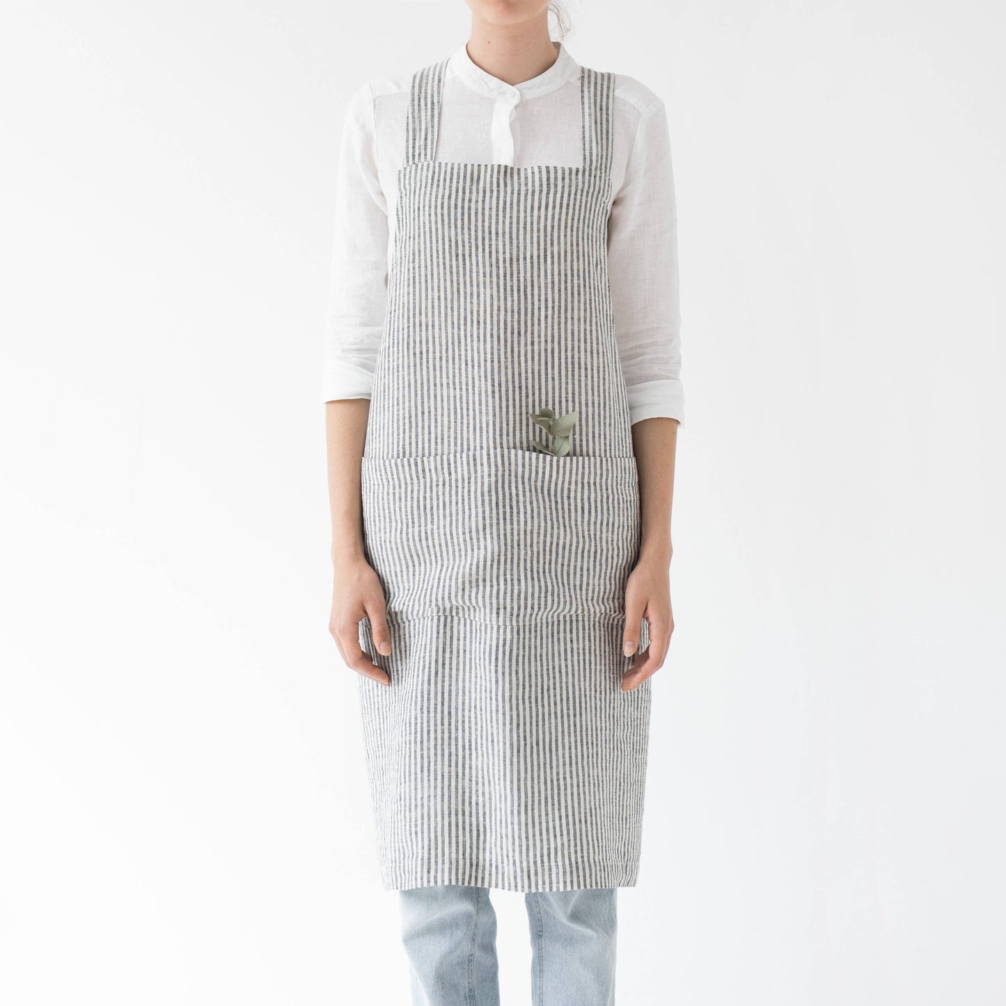 Thin Black Stripes Linen Crossback Apron